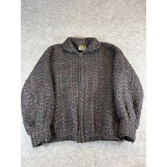Vintage 90s Tapestries Ireland Fuzzy Woven Full Zip Cardigan Size Large Wool - Picture 1 of 5